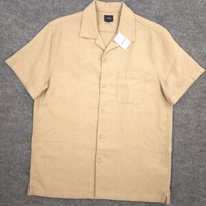 J Crew Waffle Dobby Camp Shirt Mens M Light Camel Relaxed Fit Short Sleeve NEW